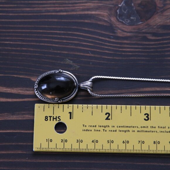 Sterling Smoky Quartz Cabachon Necklace with 925 Chain - Picture 10 of 10